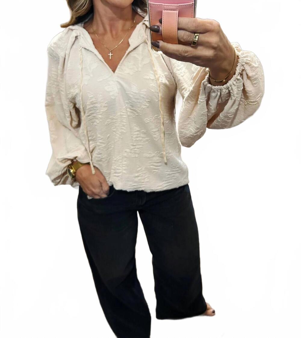 NEW GRADE & GATHER women's long sleeve pleated blouse in ecru